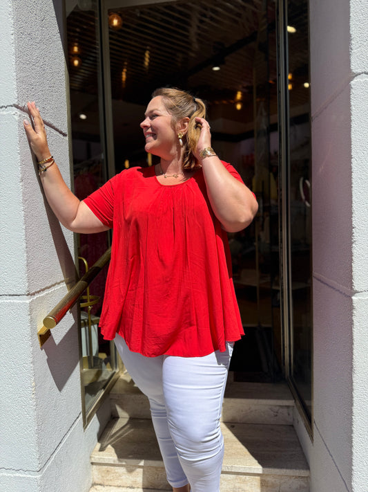 T-shirt  viscose rouge  — Dentelle dos papillon | Grande Taille 44-52