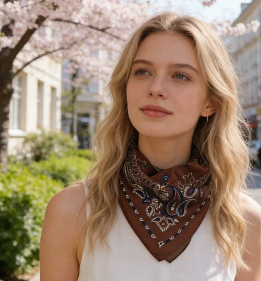 Foulard carré imprimé cachemire marron