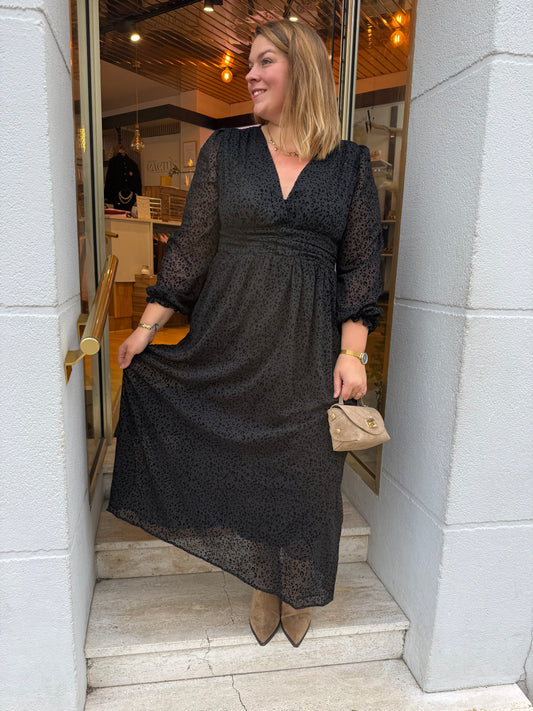 Robe longue léopard floqué noire
