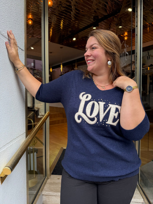 Pull Love manches courtes Marine