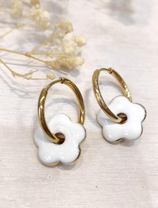 Boucle d’oreille Flowers Blanc