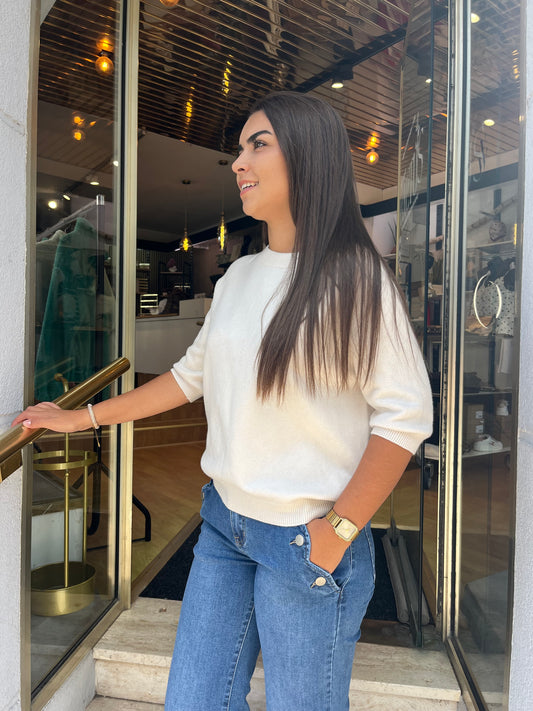 Pull maille beige