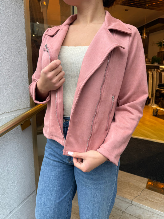Veste suédine rose poudré
