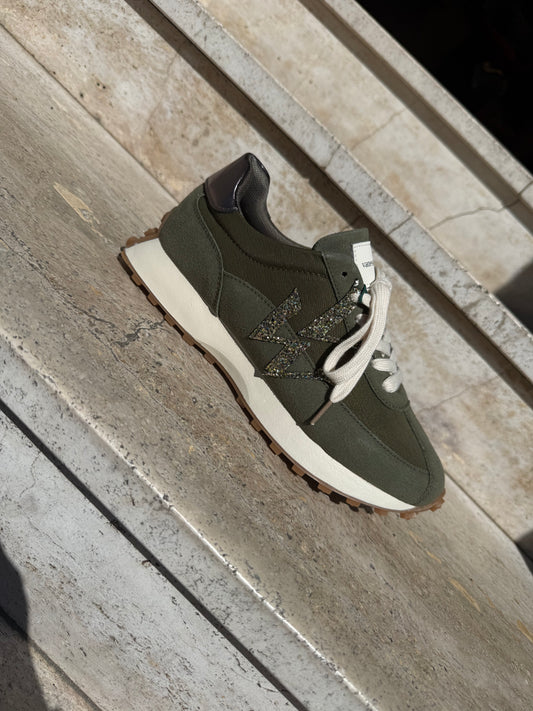 Baskets Running Pailletées Kaki | Boutique Cactus
