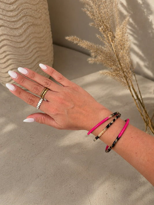 Bracelet jonc rigide fuchsia & léopard
