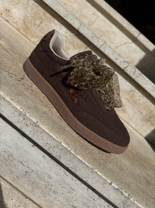 Baskets Rétro Empiècement Léopard Marron | Boutique Cactus