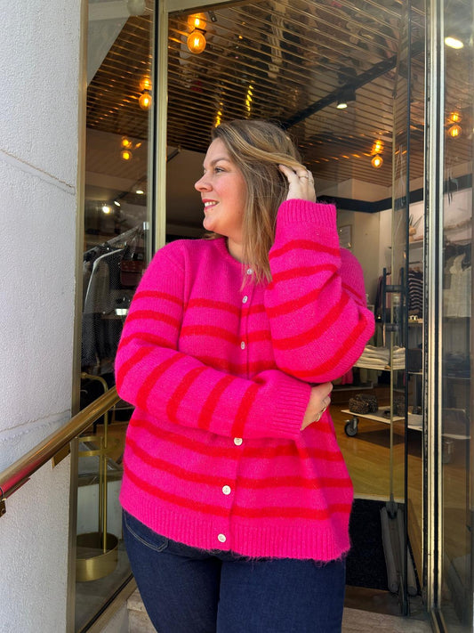 Gilet rayé fuchsia et rouge