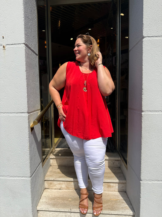 Débardeur viscose rouge — Dentelle dos papillon | Grande Taille 44-54