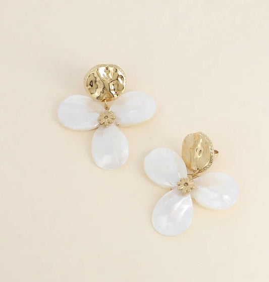 Boucles d'oreilles Fleur Nacre & Dôme Doré