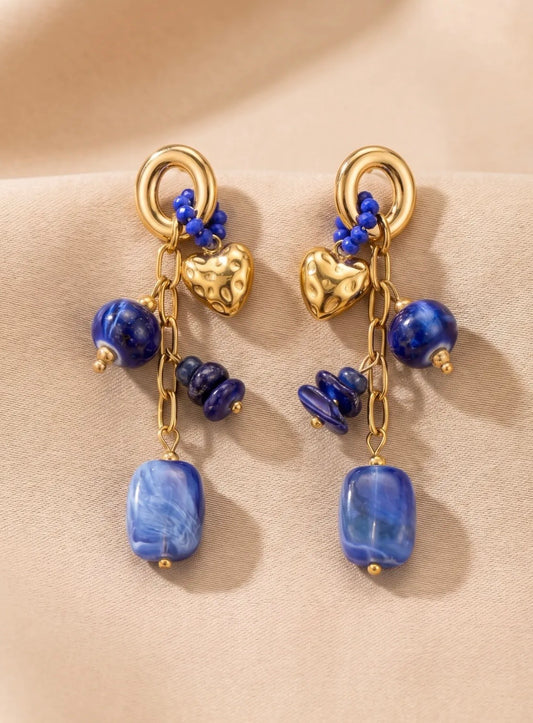 Boucles d'oreilles pendantes pierre bleu marine