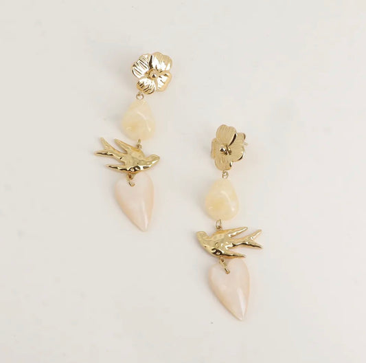 Boucles d'oreilles Hirondelle & Cœur Nacre