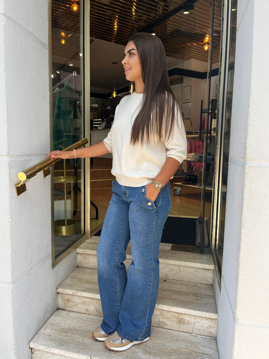 Pull maille beige