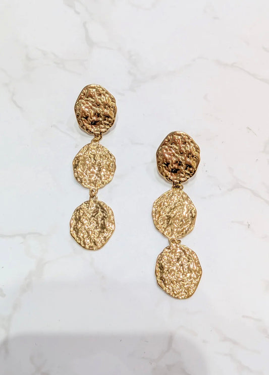 Boucles d'Oreilles Pendantes Médaillons Dorés - Acier Inoxydable