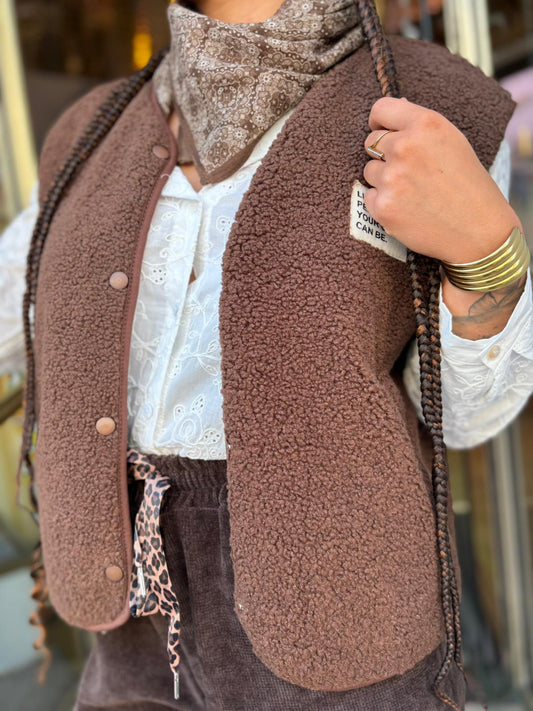 Gilet bouclette étiquette Elisabeth Chocolat