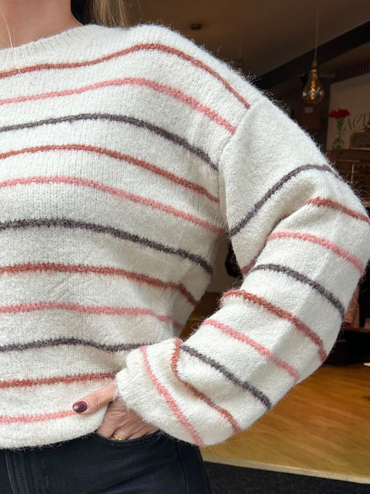 Pull rayé écru multicolore