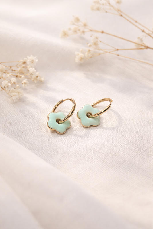 Boucle d’oreille Flowers Vert d'eau