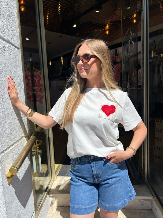 T-shirt Oversize Poche Cœur Brodé Capucine