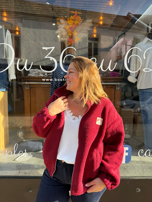 Veste polaire bouclette zippée bordeaux