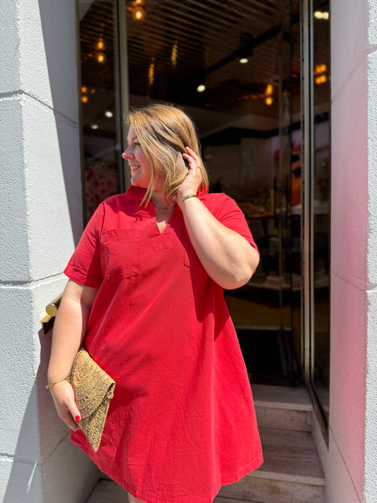 Robe Suzanne courte jeans rouge