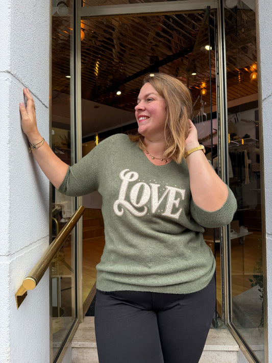 Pull Love manches courtes Kaki