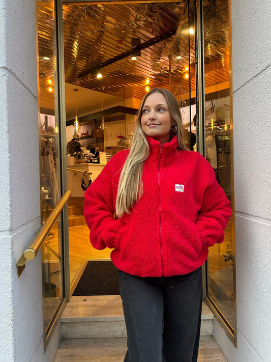 Veste polaire sherpa zippée rouge