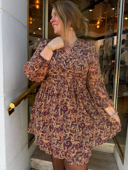 Robe portefeuille imprimé cachemire prune