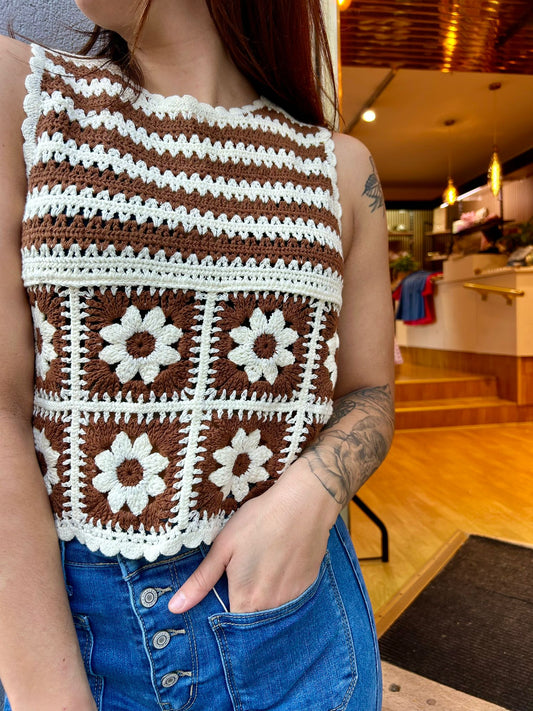 Top chocolat macramé