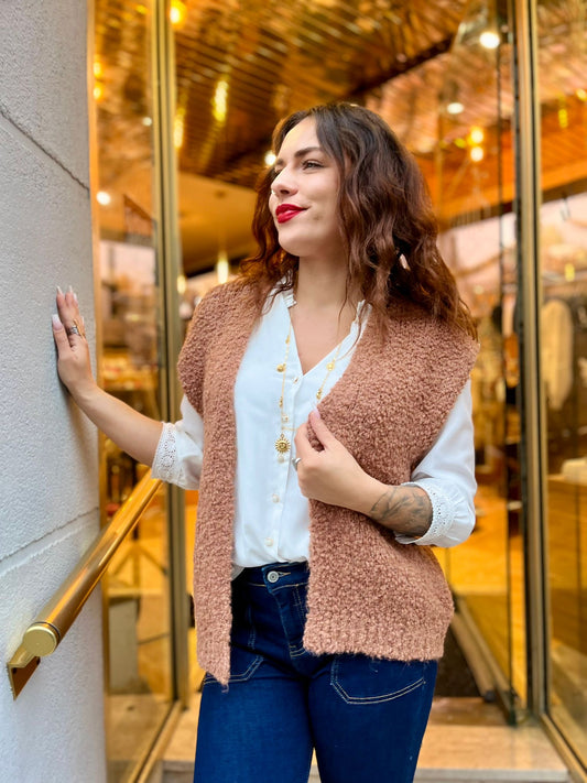 Gilet bouclette camel