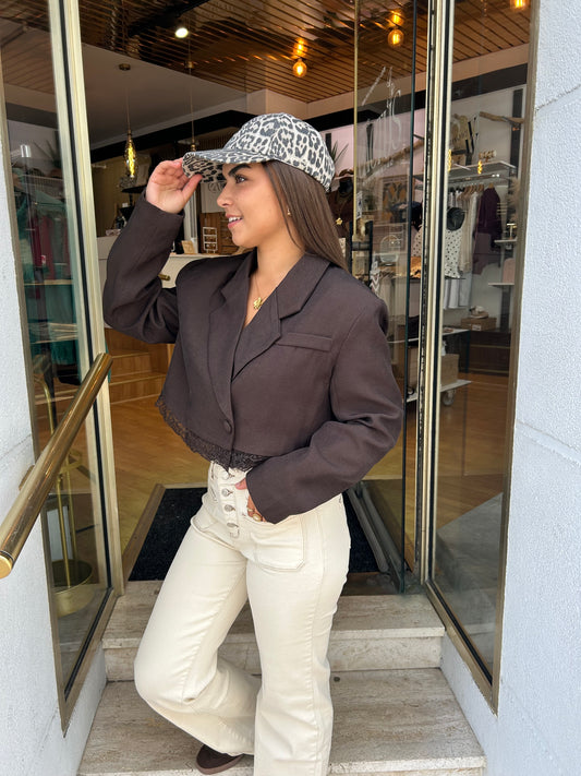Blazer crop dentelle marron