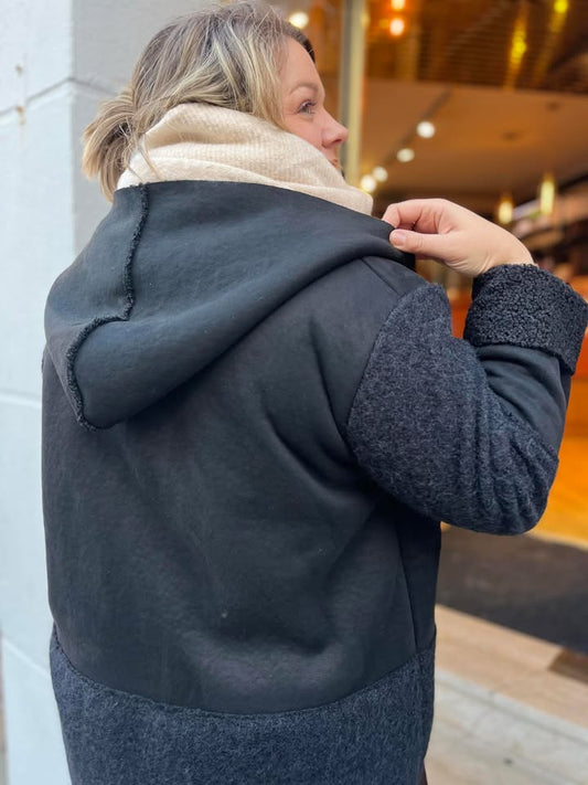 Manteau Noir Bi Matière