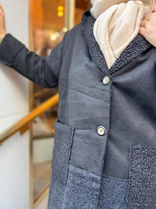 Manteau Noir Bi Matière