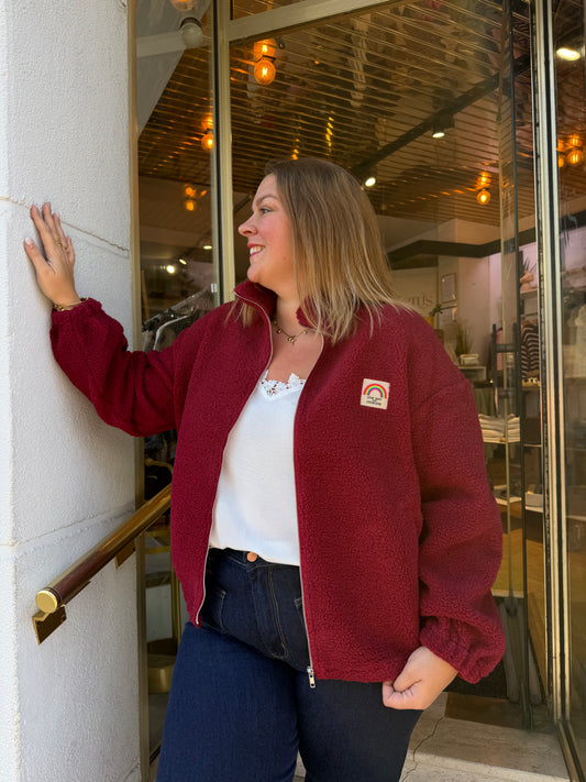 Veste polaire bouclette zippée bordeaux