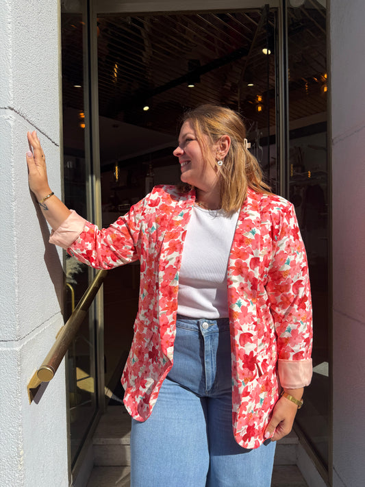 Blazer fleuri corail