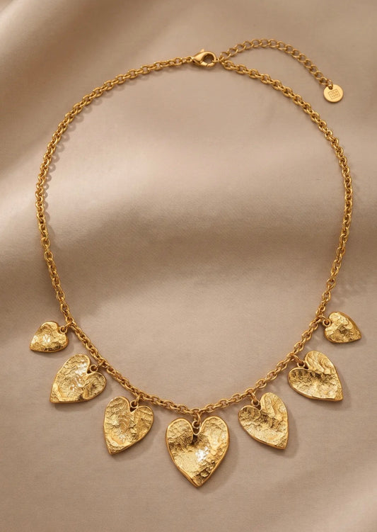 Collier pampilles cœurs martelés doré – Acier inoxydable