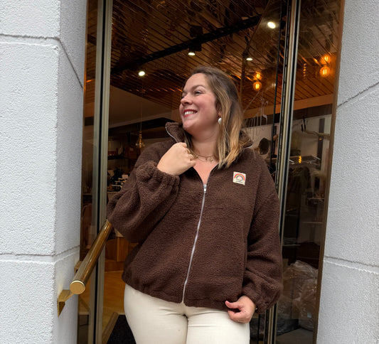 Veste polaire teddy zippée chocolat