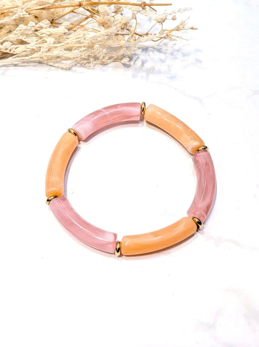Bracelet élastique Rose poudré & Pêche
