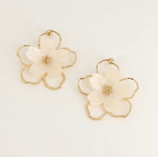 Boucles d'oreilles Fleur Contour Dorée