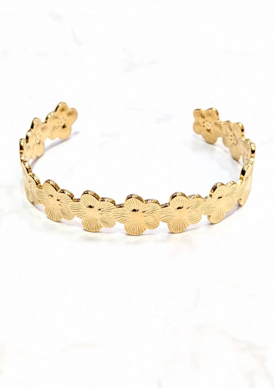 Bracelet Jonc Fleurs Doré - Acier Inoxydable
