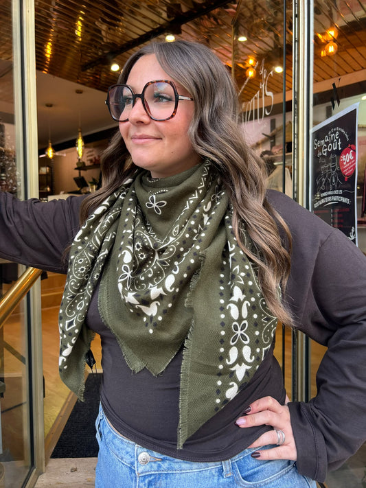 Grande écharpe Lina bandana kaki
