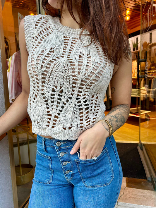 Haut beige macramé