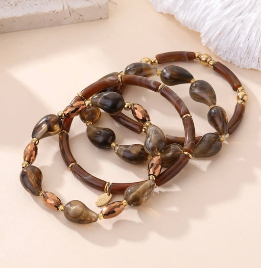 Lot de 4 bracelets élastiques perles marron