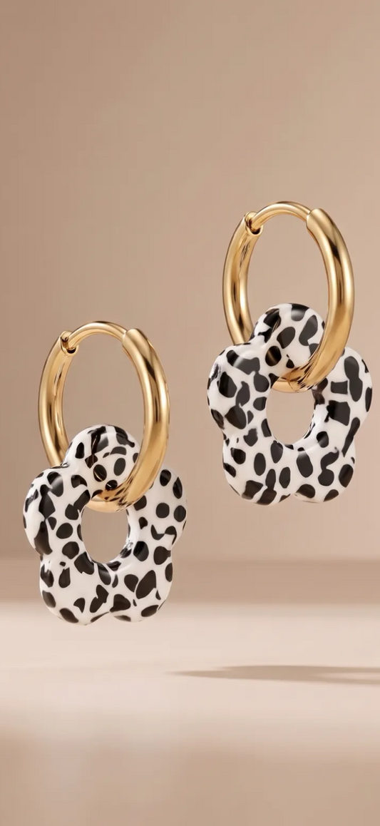 Boucles d'oreilles créoles fleur léopard blanc