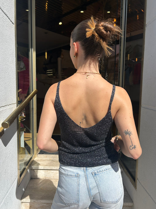 Débardeur lurex scintillant noir