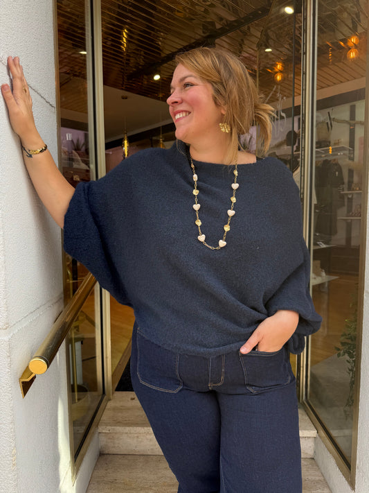 Pull oversize manches chauve-souris marine