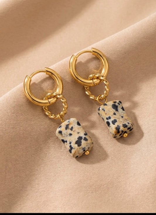 Boucles d'oreilles créoles pierre dalmatien