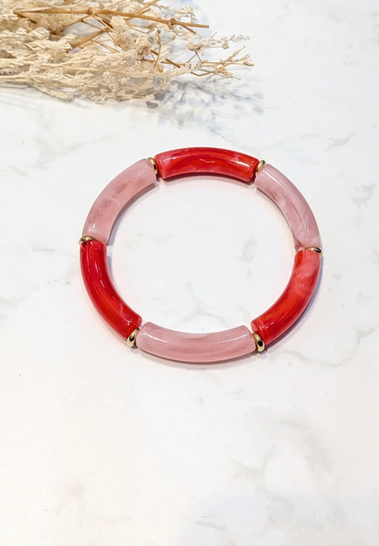 Bracelet élastique Rouge & Rose clair