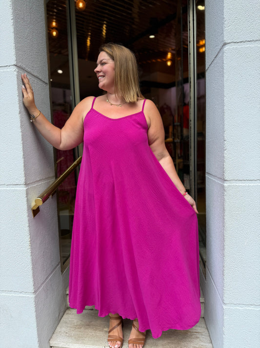 Robe bretelles Célestine magenta