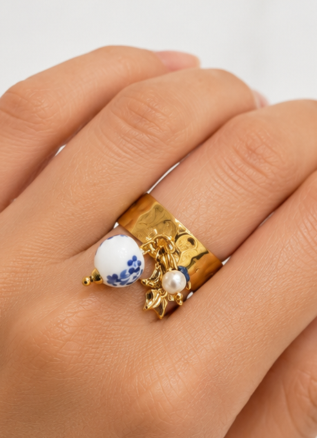 Bague Boule Porcelaine & Perle