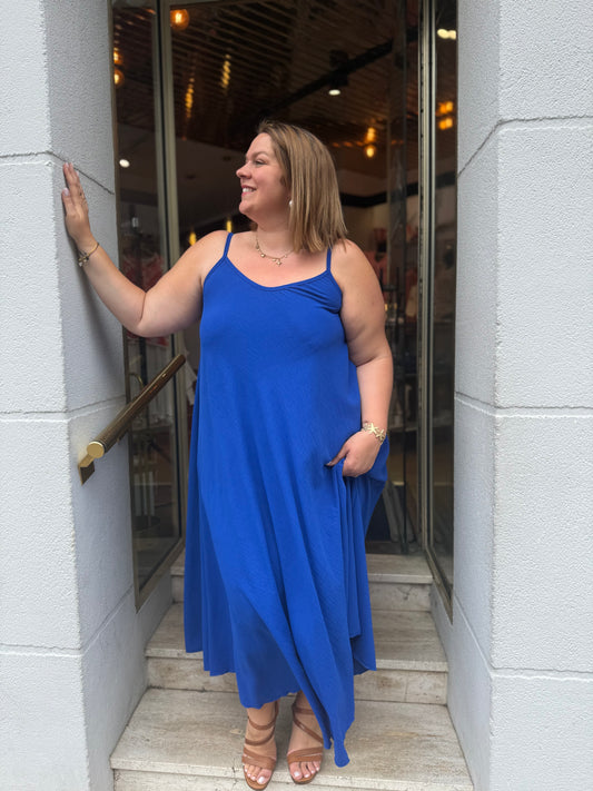 Robe bretelles Célestine bleu dur