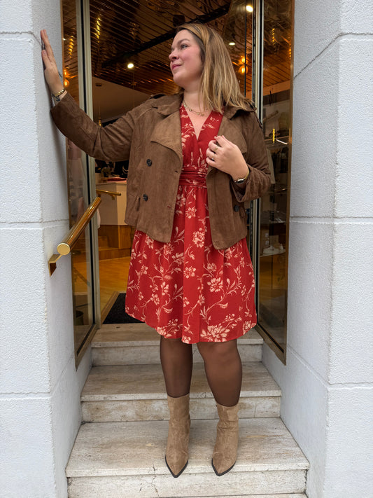 Robe décolleté V fleurie terracotta